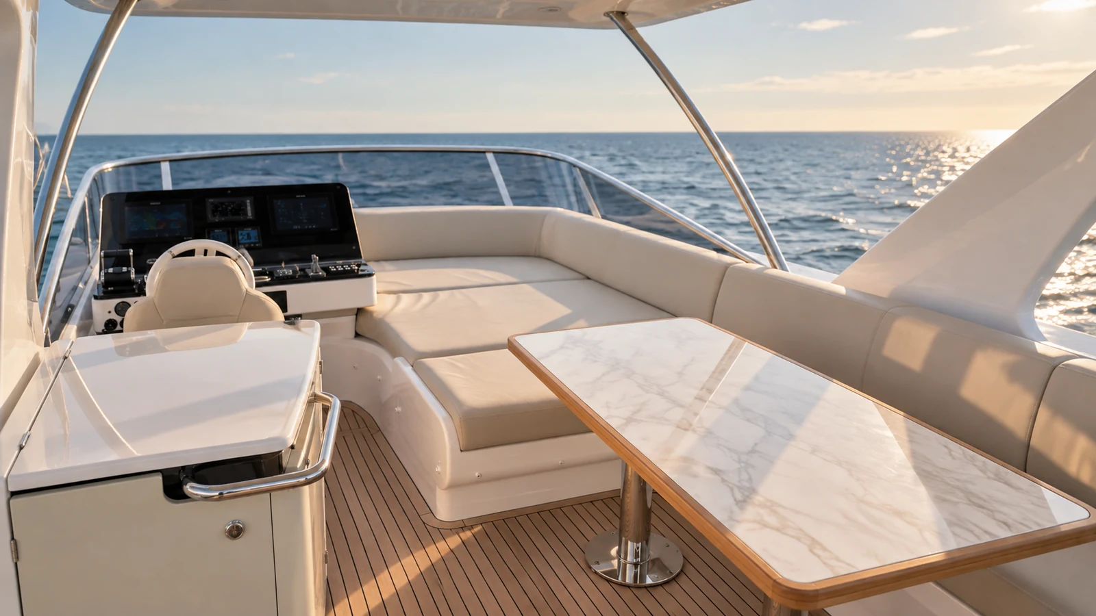 Azimut 55 Flybridge — Flybridge lounge and helm, Cascais Marina