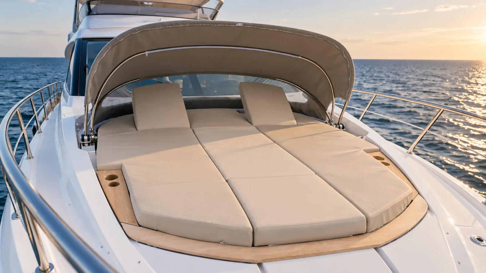 Azimut 55 Flybridge — Foredeck sun lounge, Cascais Marina